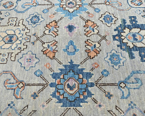 12 Ft Silver Gray Aryana Afghan Hand Knotted Veg Dye Wool Runner Rug